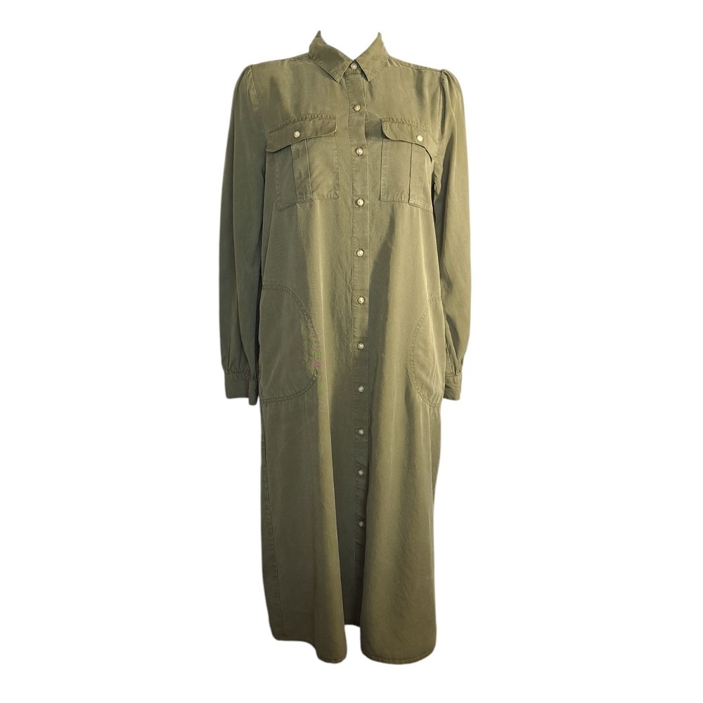 Lucky Brand Women's Shirt Dress Size M Olive Green Button Up Long Sleeves‎